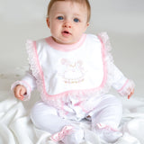 Perfect Little Thing Baby Girls Handmade Frill Sleepsuit With Bib - Rocking Horse