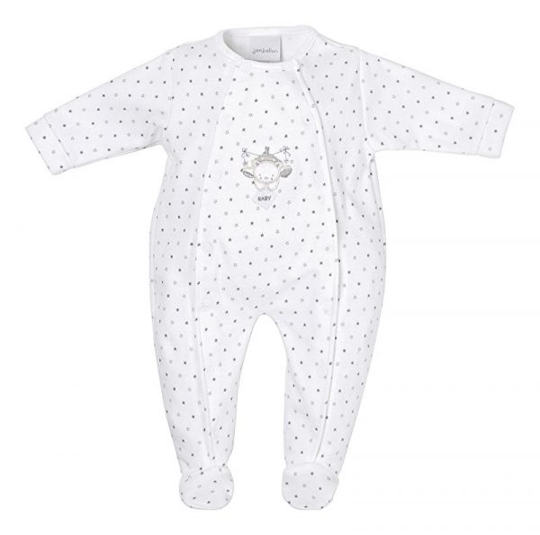 DANDELION Tiny Baby Bear Star Printed Babygrow - White