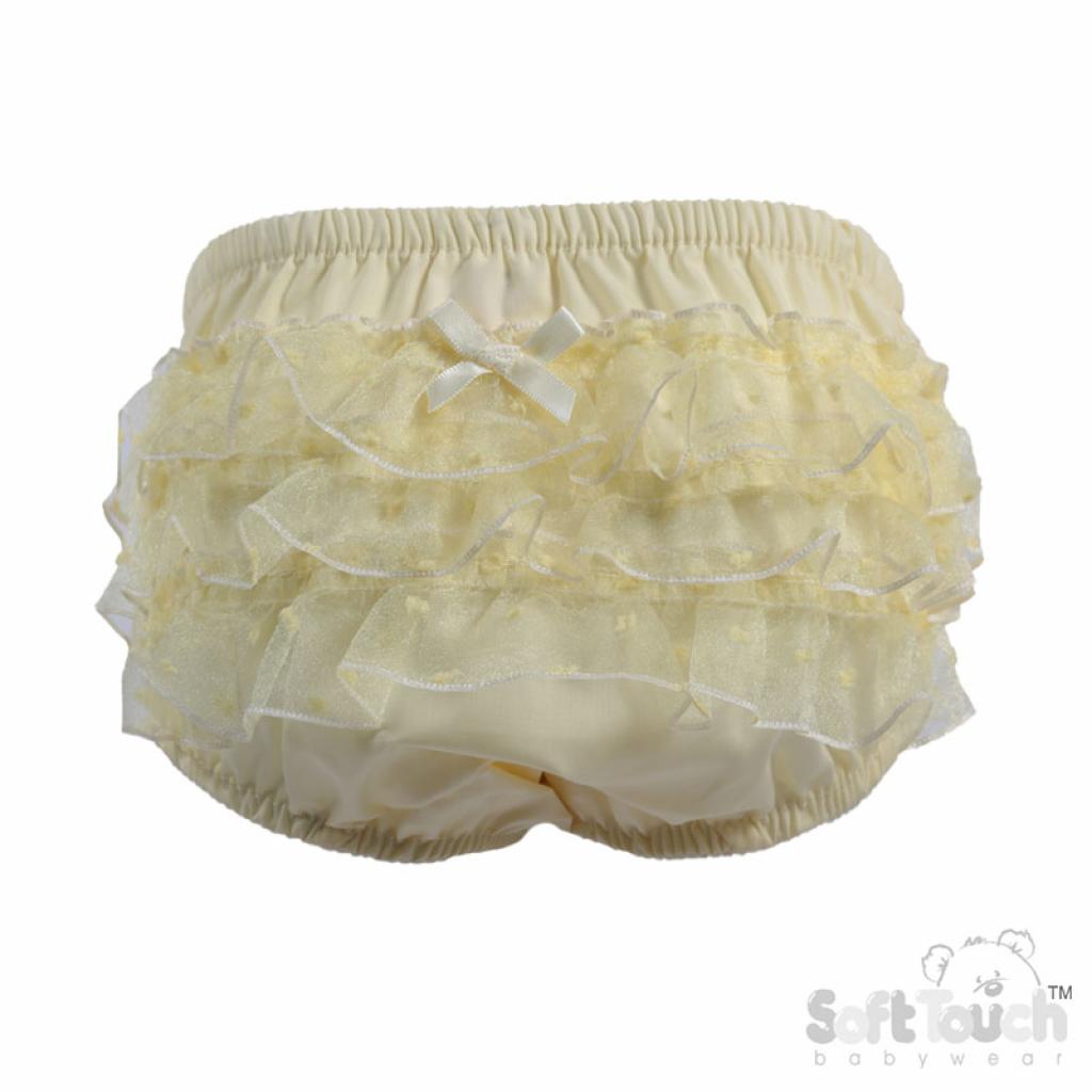 Baby Girls White Frilly Cotton Lace Pants Over Nappy Bow Knickers - 0-6  Months