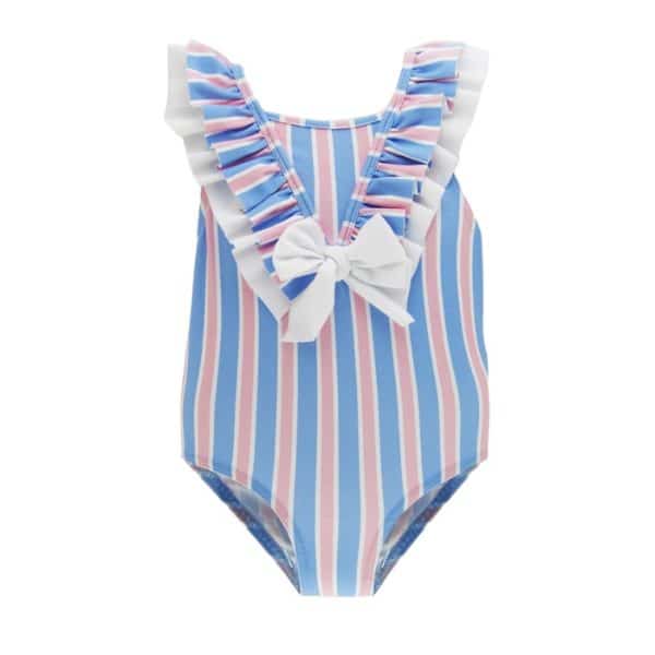 SARDON Girls Blue & Pink Stripe Swimsuit - Perfect Little Thing