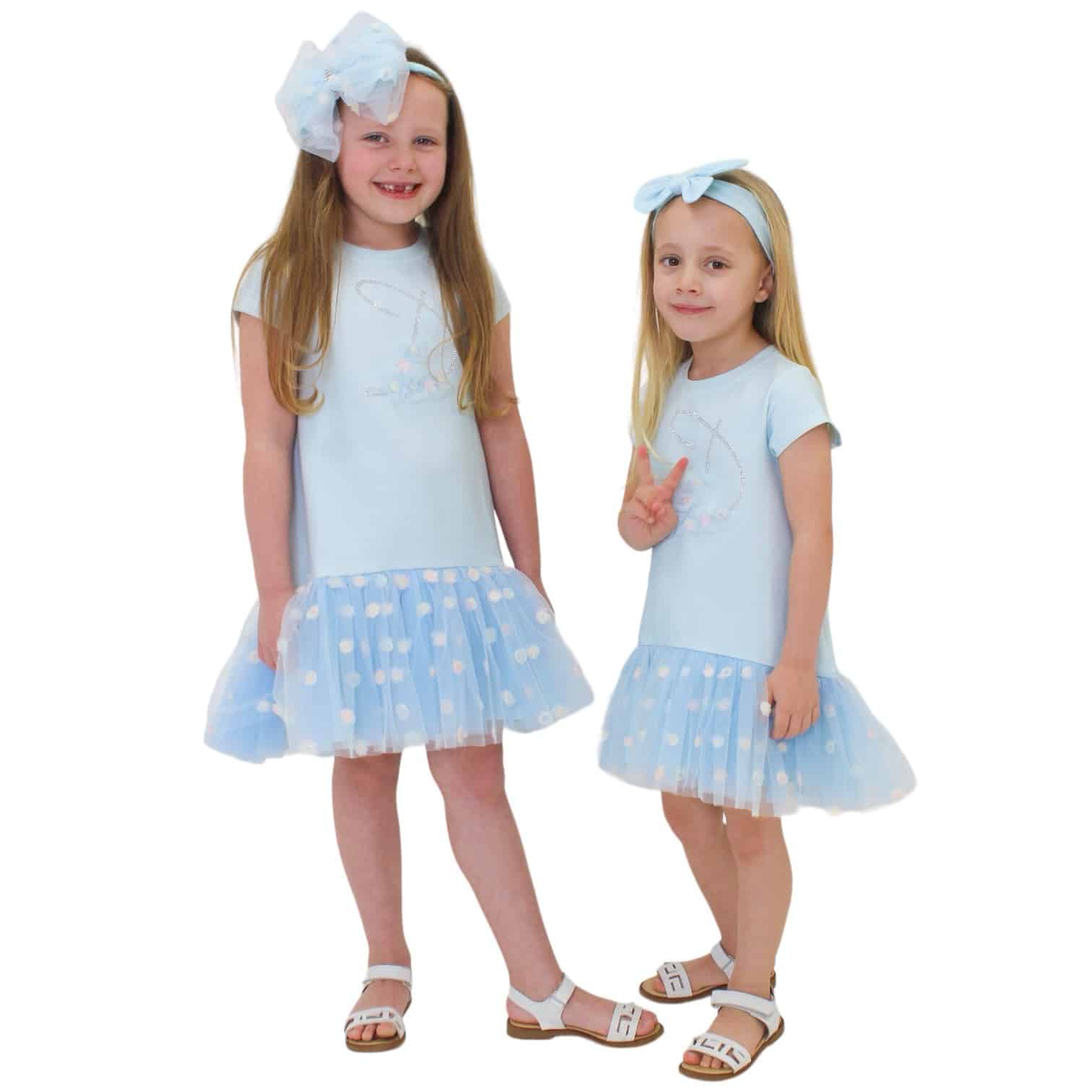 Caramelo Kids - Girls White & Blue Cotton Leggings Set