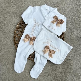 Our Beautiful Personalised Sleepsuit Set 🤍

This comes in many colour bows. Perfect coming home outfit.

It’s a winner with you all. Thank you to all who have placed orders, these will be made up today and tomorrow and sent out. 

You you order today I’m sure we can accommodate more and get them posted to you by Saturday.

www.perfectlittlething.co.uk 

#babystore #pregnant #babyoutfit #cominghomeoutfit #mumtobe #babyclothes #newbaby #luxe #fairytale #personalised #personalisedgifts #handmade #smallbusiness #giftideas #supportsmallbusiness #shopsmall #custom #bespoke #handmadewithlove #smallbusinessowner #personalizedgifts #instahandmade #perfectlittlething_x #instagram #instagood #kidsfashion #kidsofinstgram #babyboutique #bolton #baby